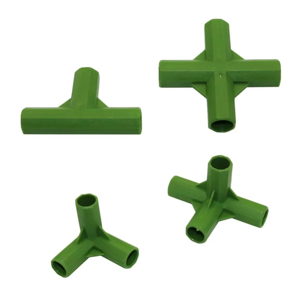 PP plastic plant support connector with 11mm diameter fitting for three-way and four-way garden stake connections