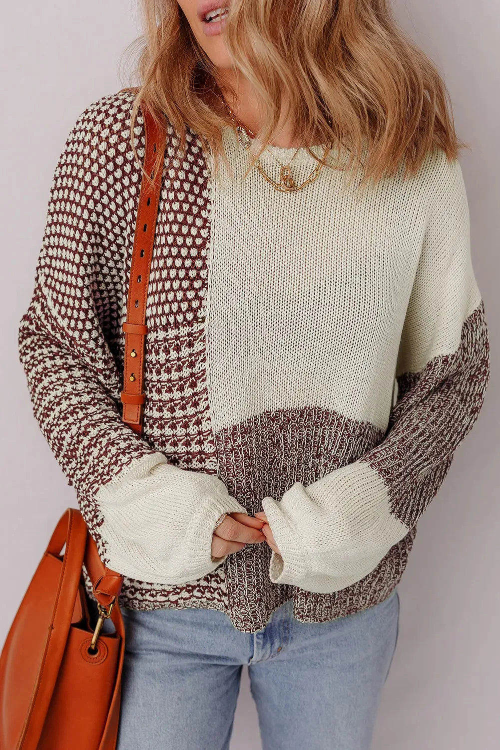 Dark khaki colour block drop shoulder sweater with back tie detail and long sleeves