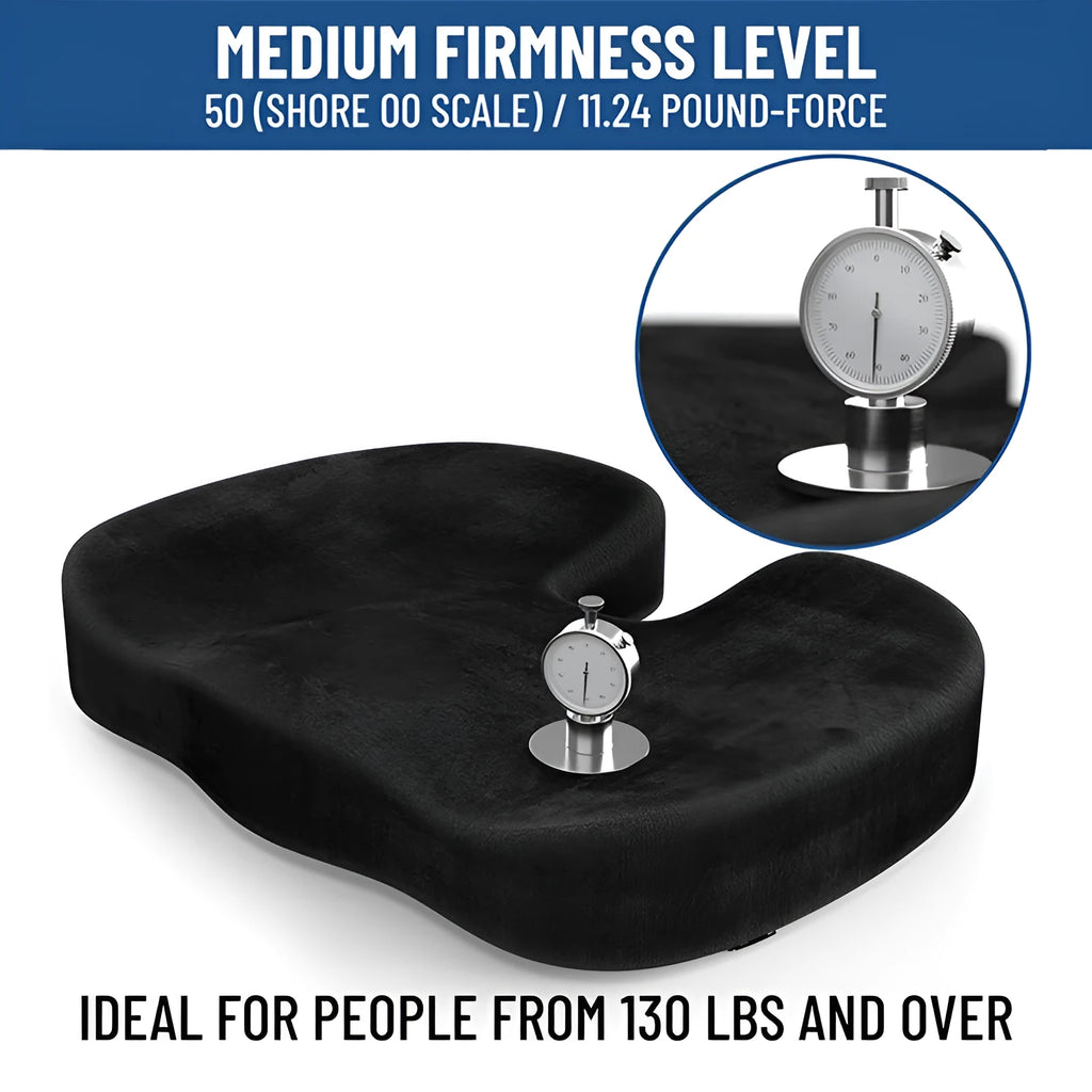 Black U-shaped memory foam office seat cushion for hip support