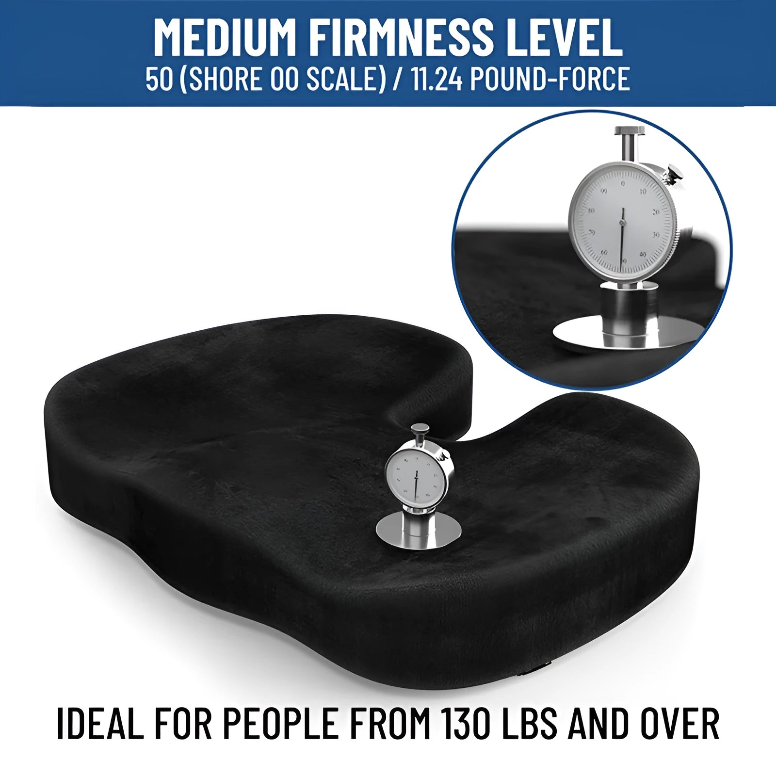 Black U-shaped memory foam office seat cushion for hip support