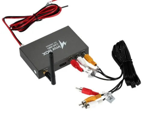 Black Car Mirror Link Box Wi-Fi AV converter with power cable, antenna and AV cable for screen mirroring