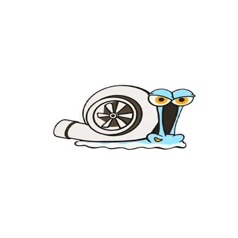White reflective car sticker with a cartoon snail design, measuring 12 by 8 cm.