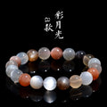 Natural moonstone colourful moonlight bracelet with 8mm beads in a single circle on a wrist.