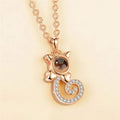 S925 silver cat-shaped pendant necklace with custom photo projection on Rose Gold chain