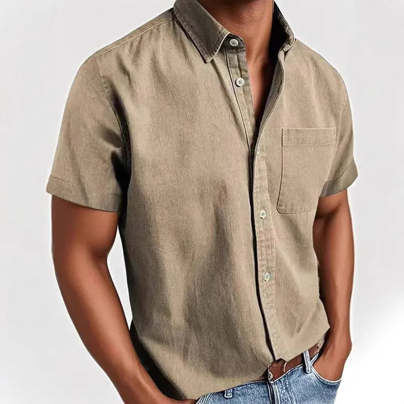 Men's loose fit short sleeve cardigan shirt in cotton blend fabric available in multiple colours
