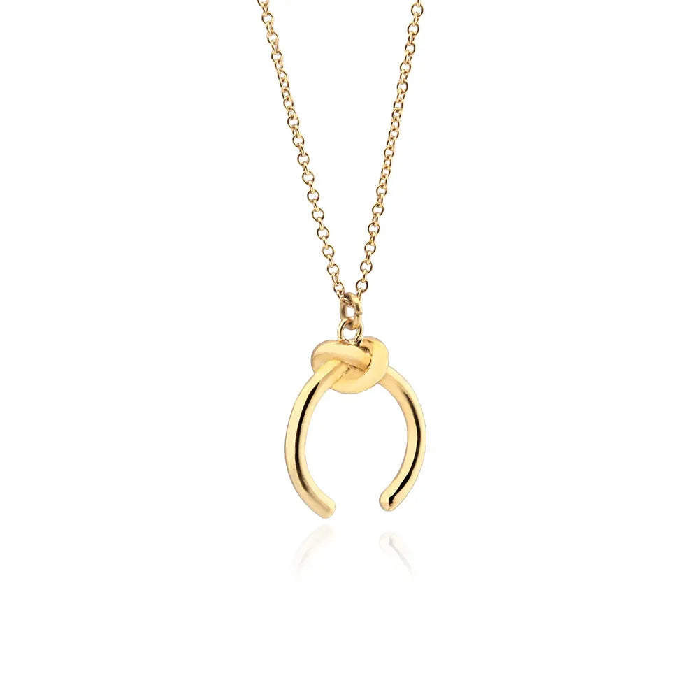 Adjustable copper pendant necklace with geometric design and cross chain in gold or silver finish