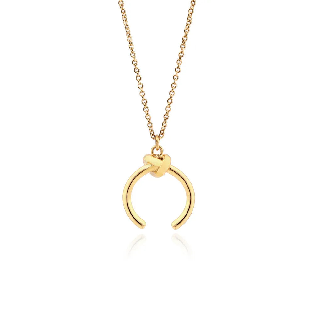 Adjustable copper pendant necklace with geometric design and cross chain in gold or silver finish