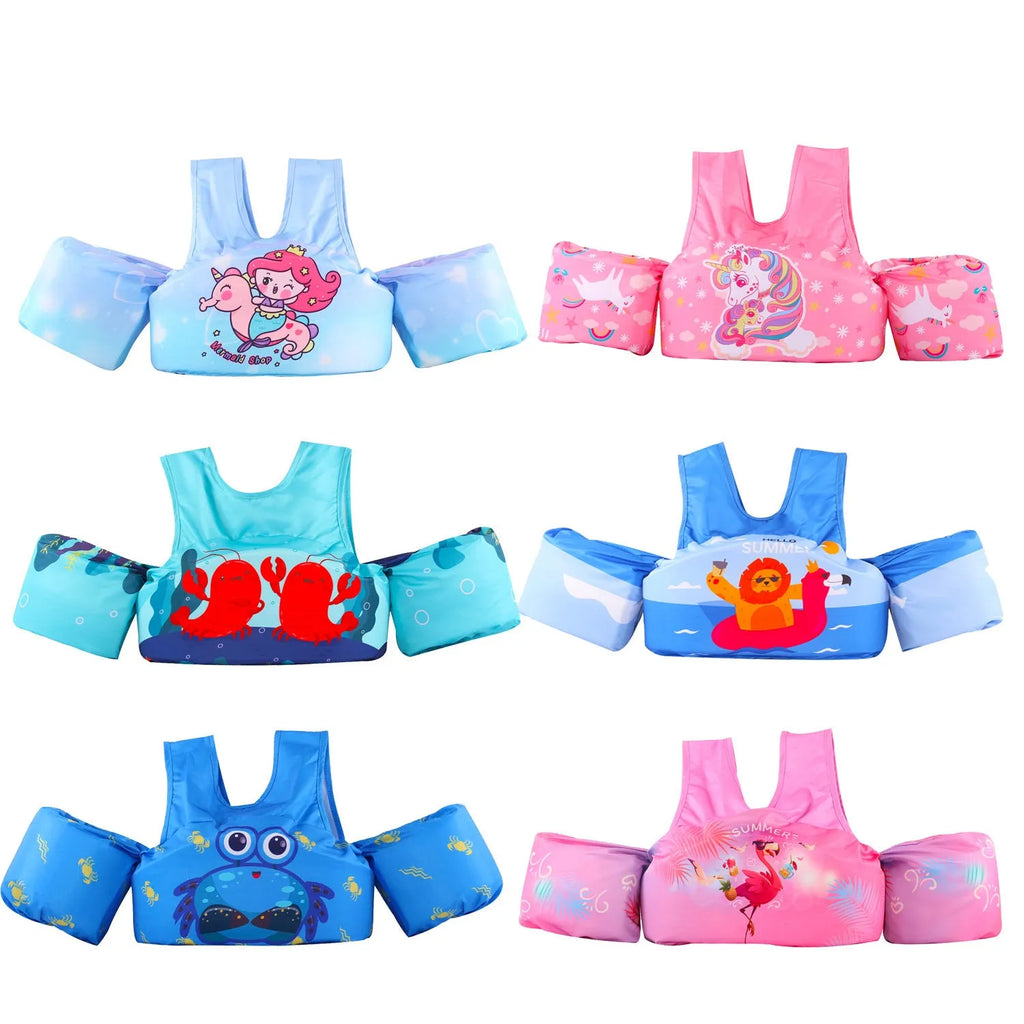 Children's cartoon swimming ring set with long sleeves in various colourful designs