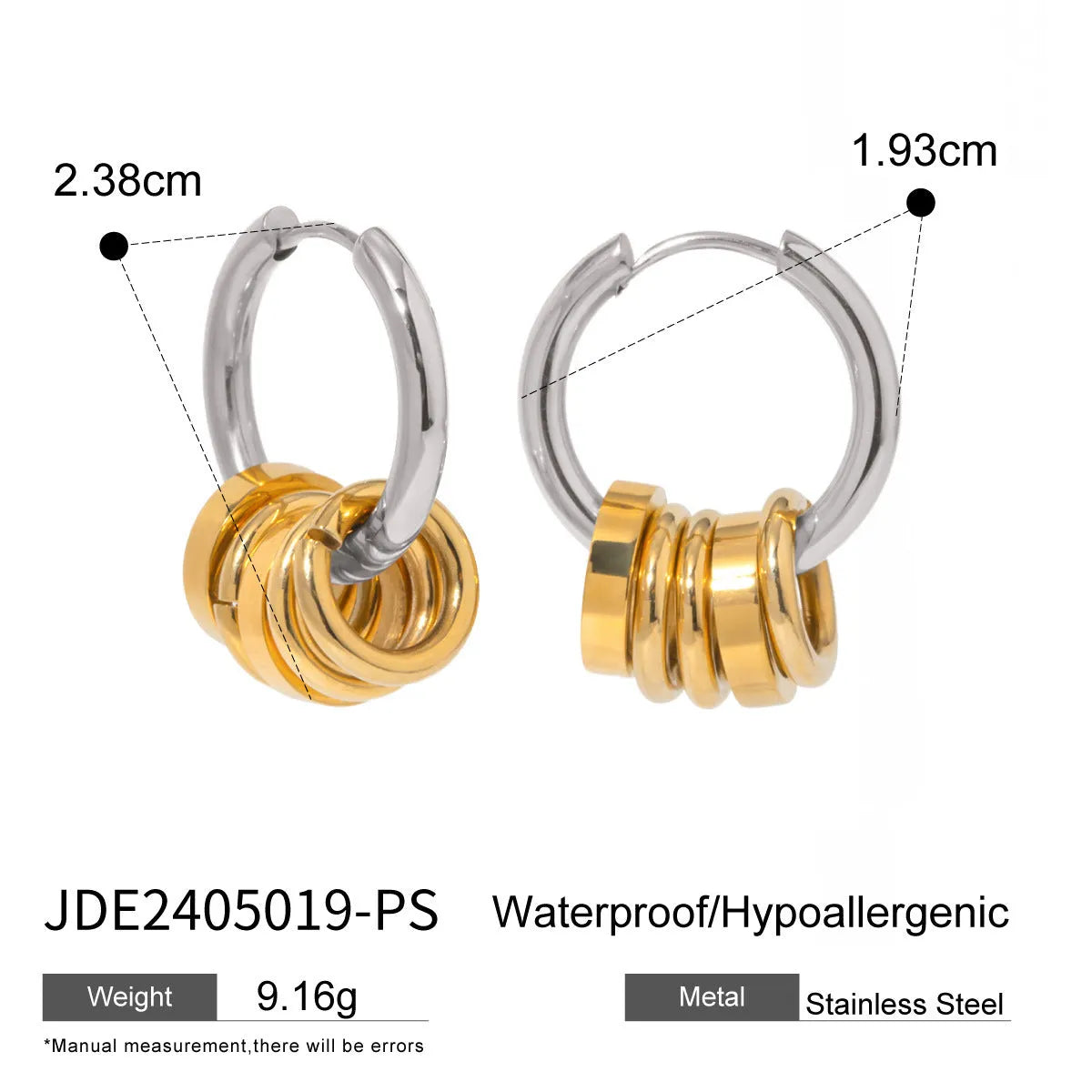 Stainless steel personality earrings with electroplated silver or rose gold finish
