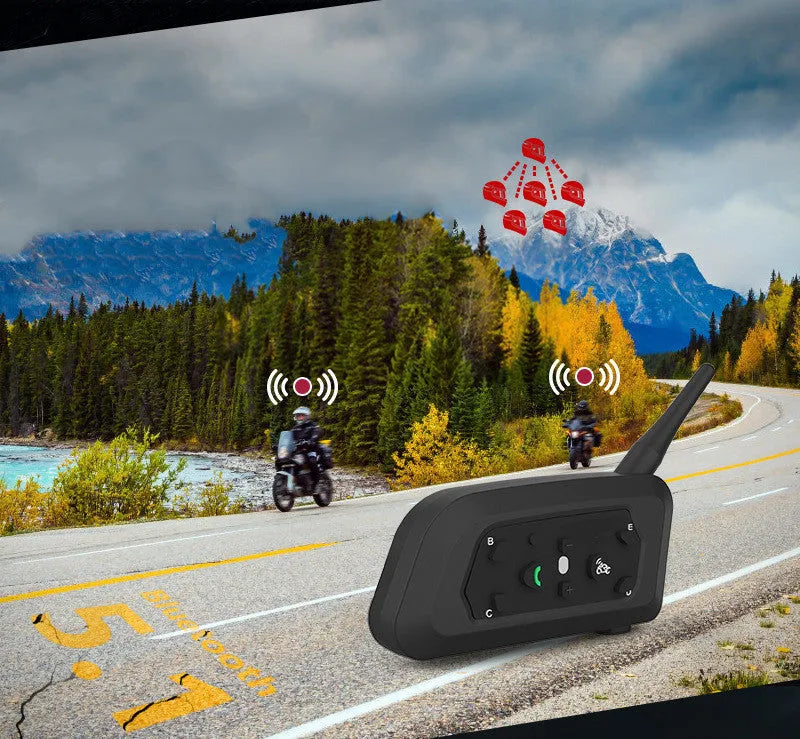 V6 Pro motorcycle helmet Bluetooth intercom unit with mounting clip and wired headphones