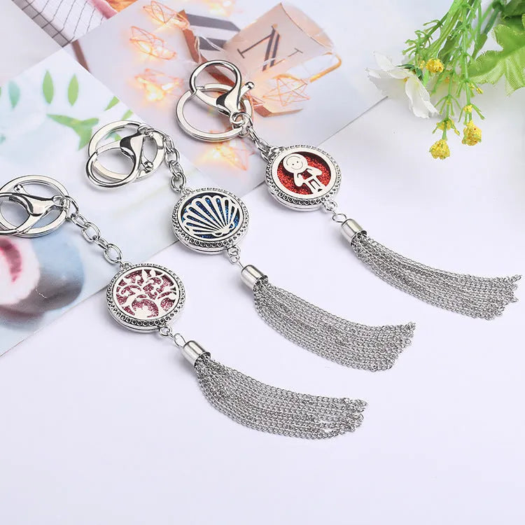 Alloy tassel aromatherapy car pendant necklace with 50cm chain and cotton wadding