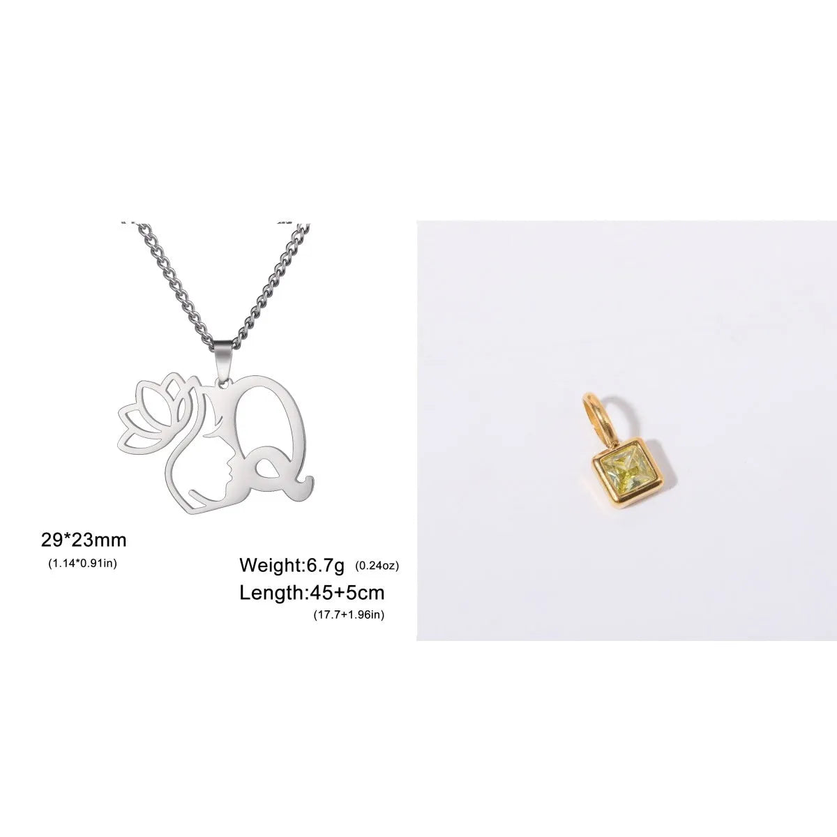 Stainless steel necklace with cross chain design and initial pendant in gold or silver finish