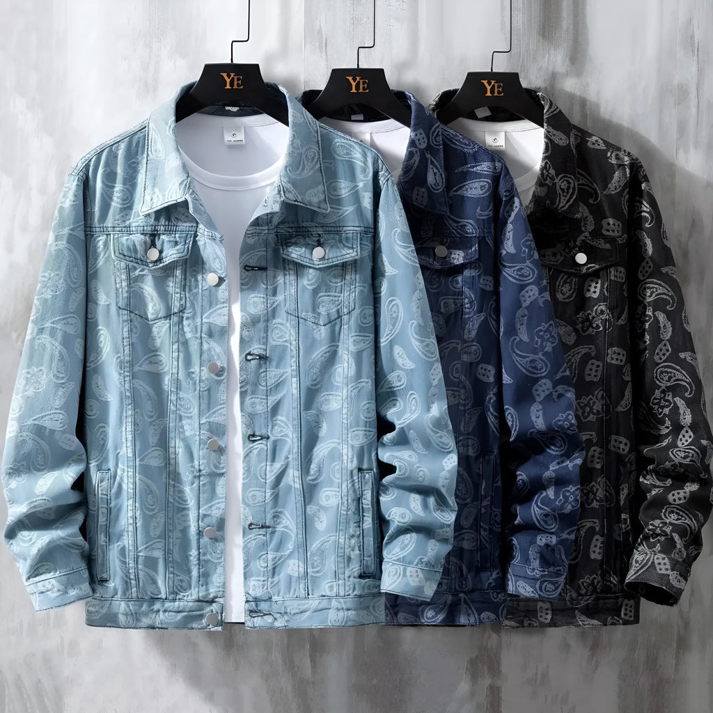 Men's slim fit cotton denim jacket with patch pockets in dark blue
