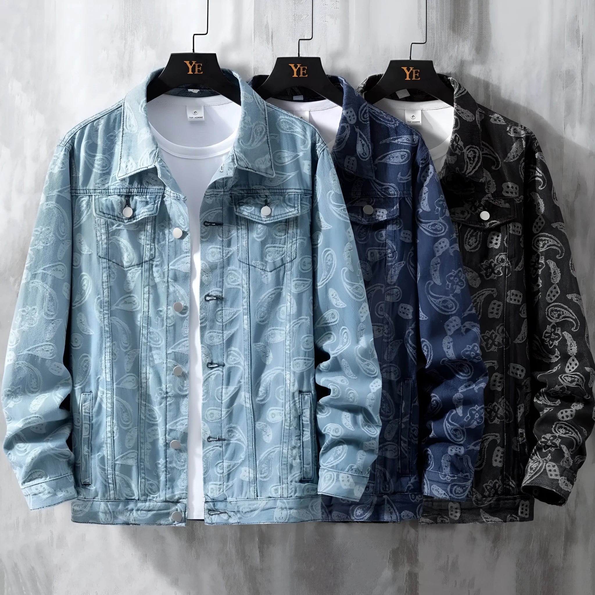 Men's slim fit cotton denim jacket with patch pockets in dark blue
