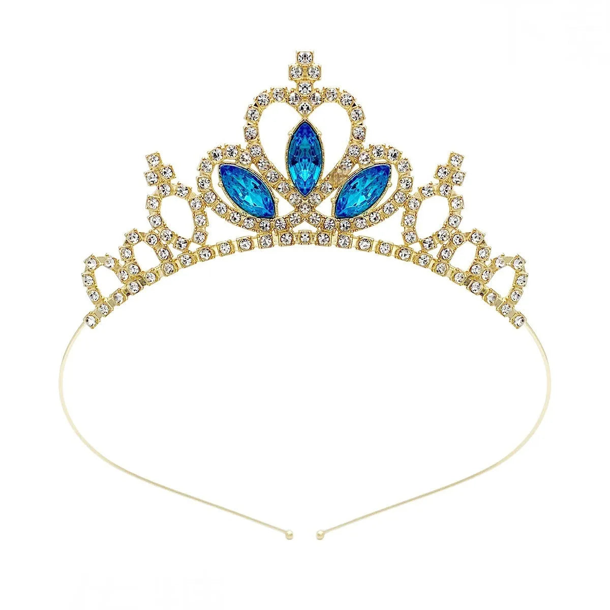 Girl's electroplated alloy princess crown headdress in gold and silver colour variations with gemstone-effect finishes.