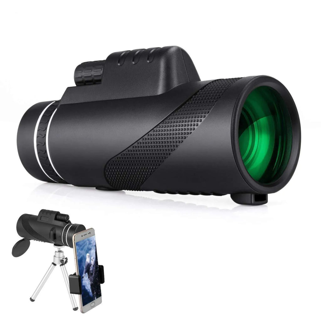 Black HD 40x60 smartphone monocular telescope with waterproof construction and FMC coated lenses