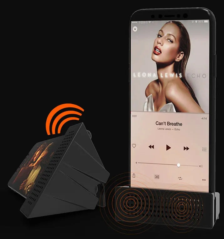 Mini desktop phone amplifier bracket for iPhones in black, blue, pink and orange colour options