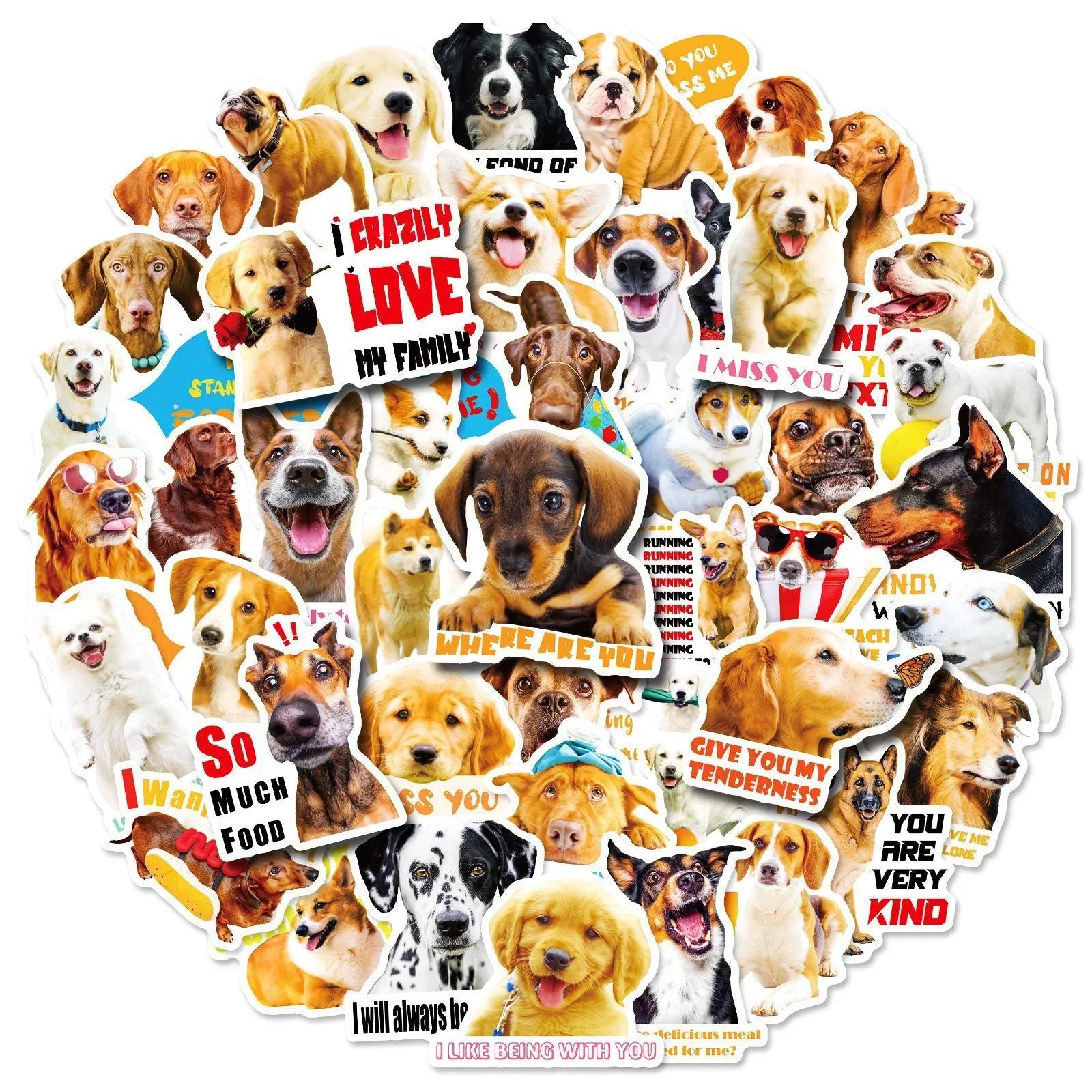 Realistic dog facial expression sticker pack with 100 sheets in Nordic style animal designs