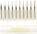 Close-up of a tungsten carbide micro engraving bit for precision electronics and circuit board work.