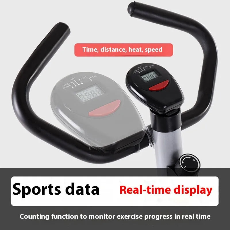 Spinning fitness bicycle in black with ribbon resistance handle and display console