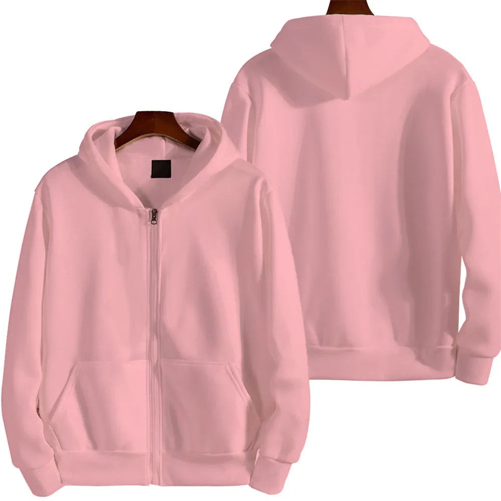 Men's solid colour loose fit zip-up sports jacket on a hanger
