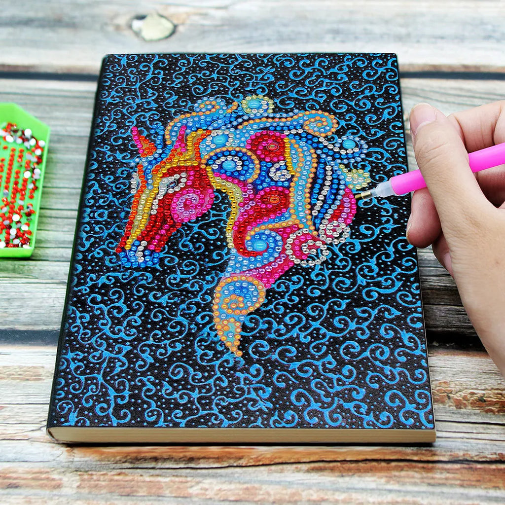A5 diamond painting notebook with blue cover, 142x207x8mm, 50 pages for craft notes