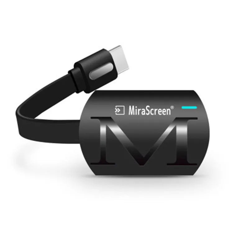 Black USB smart phone TV dongle for HD 1080p screen mirroring and video playback.