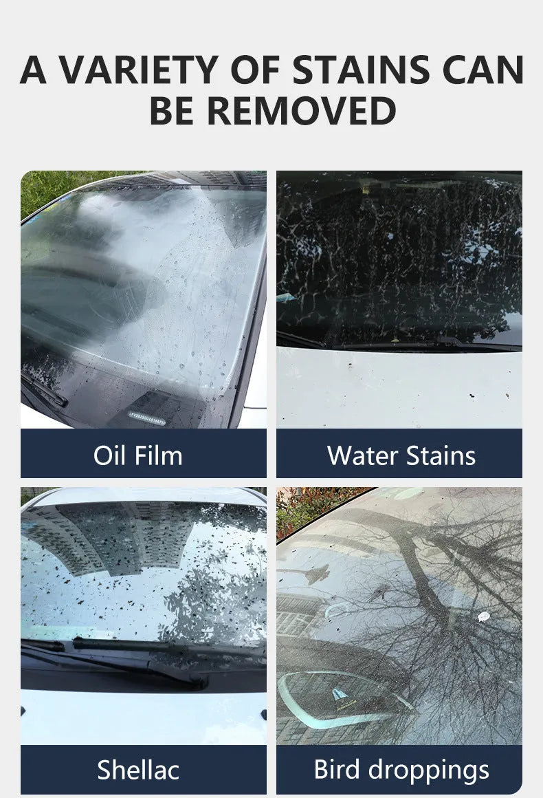 Glass oil film remover cleaning cream paste in 50ml, 100ml, and 200ml size options.