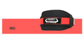 Nylon fitness weightlifting waistband showing black, red and yellow colour options with size markings