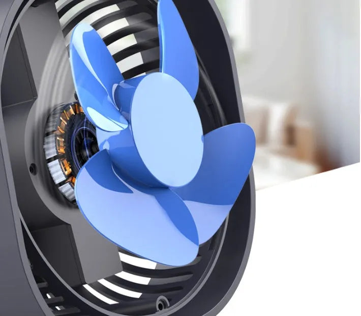 USB charging portable desk fan with plastic blades and rotary switch in blue colour option