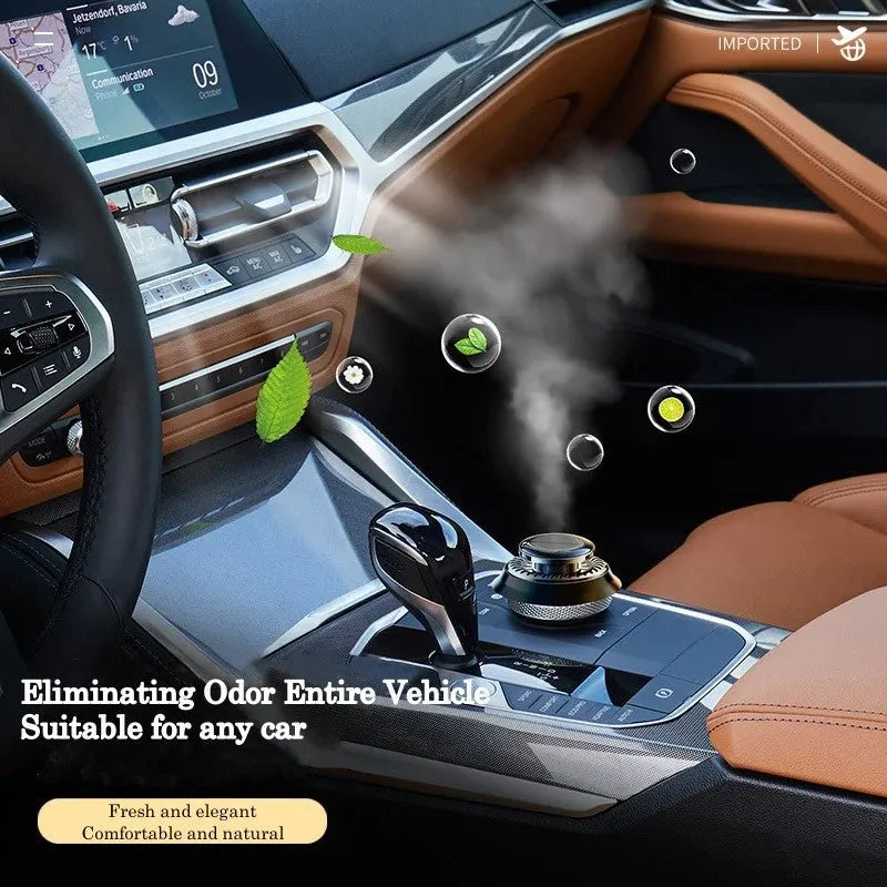 Solar powered kinetic car air freshener with double ring rotating design