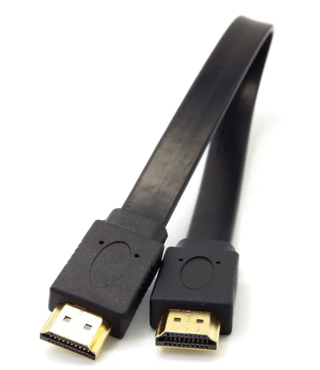 HDMI cable with gold-plated connectors in a flat line design, available in multiple lengths.