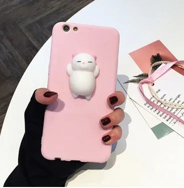 Soft silicone TPU iPhone case with 3D cartoon cat design in pink colour