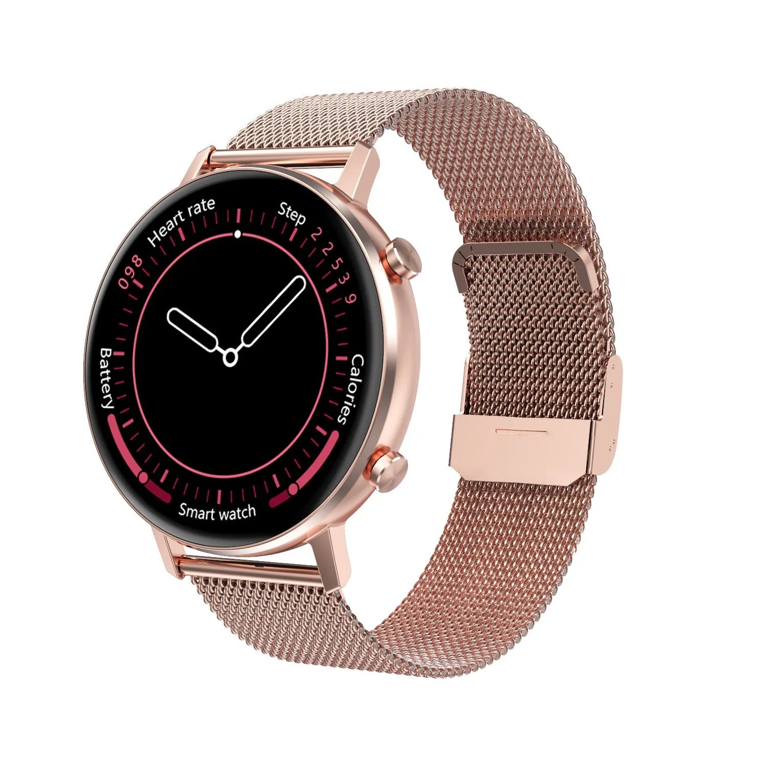 DT96 smart bracelet with steel strap on wrist, showing 1.3-inch colour screen.