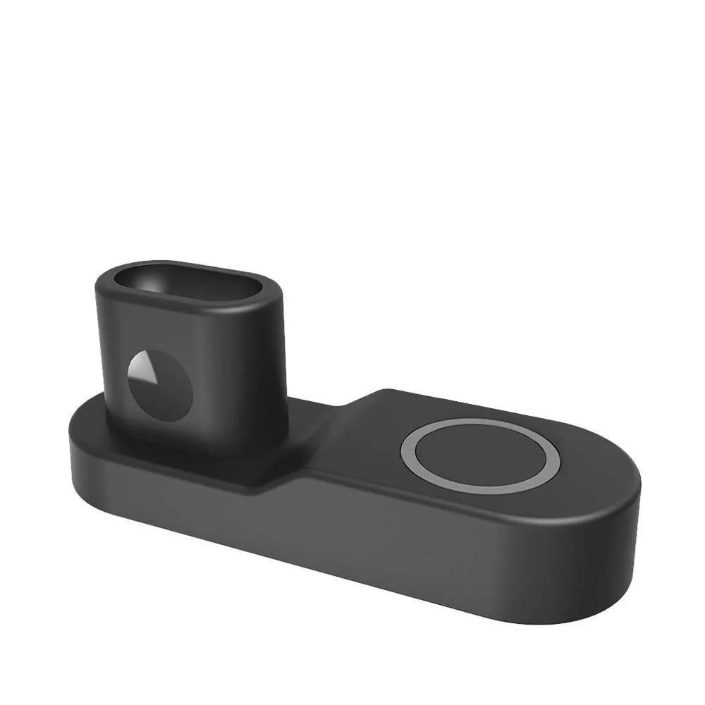Black and white W3 three-in-one wireless charging station for iPhone, Apple Watch and AirPods