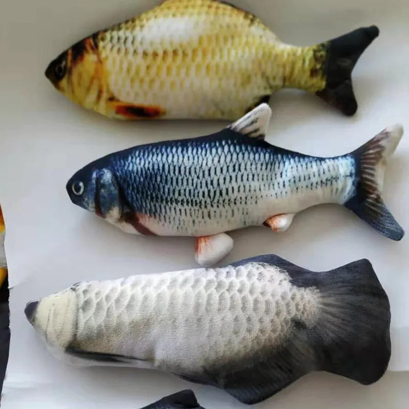 Multicolour USB rechargeable electronic jumping fish cat toy on a floor