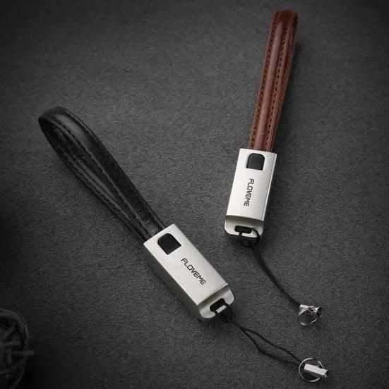 Short 20cm leather-wrapped USB to Lightning charging cable for iPhone with zinc alloy connector
