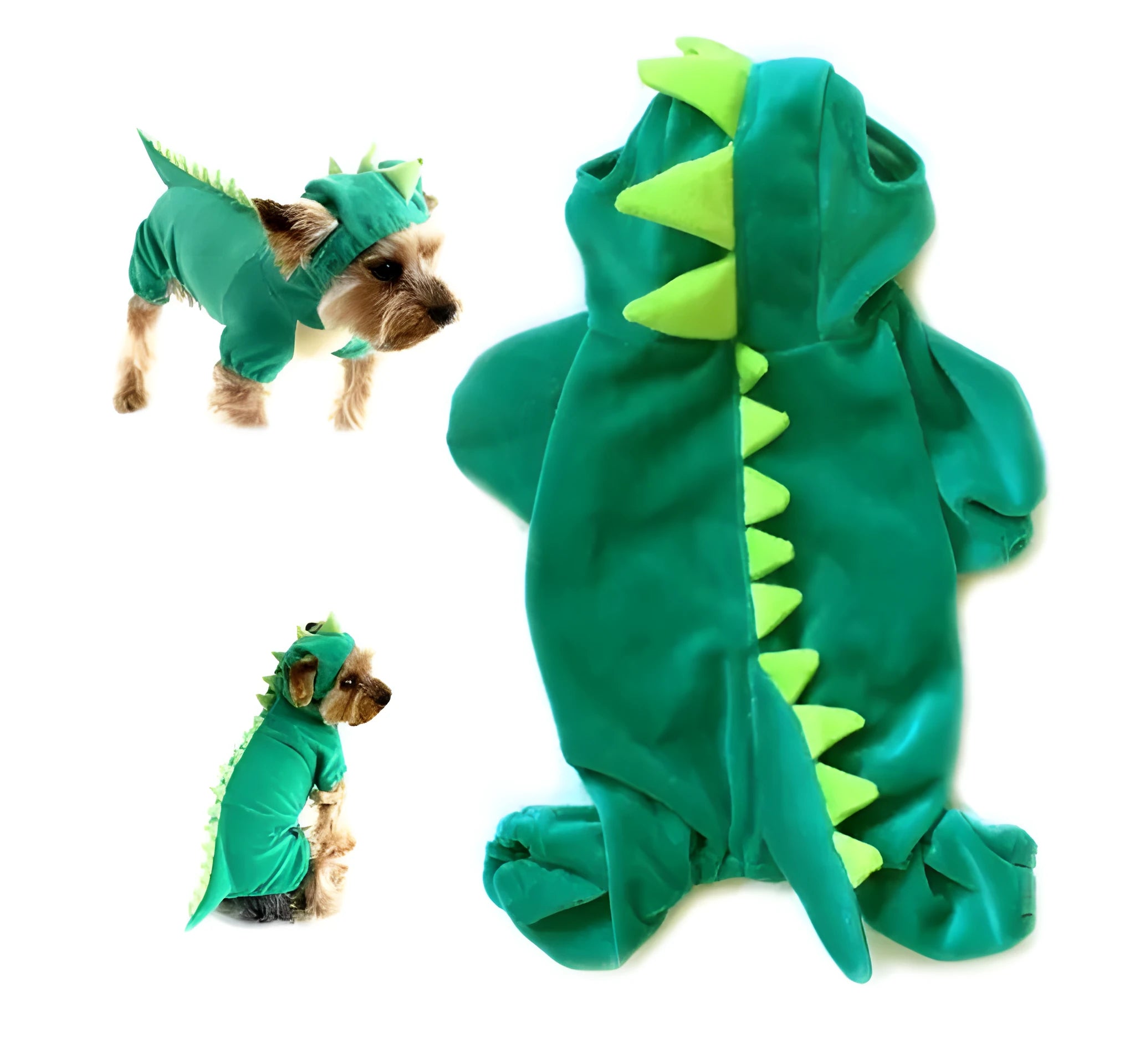 Pet dog wearing Halloween dinosaur dress up costume red colour soft fabric for small medium dogs
