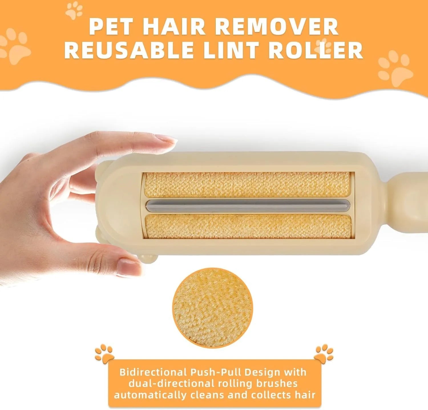 Blue reusable pet hair remover tool with self-cleaning base for furniture and car interiors