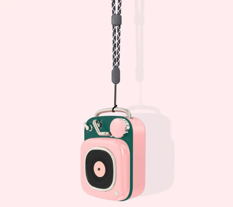 Portable mini speaker in blue, compact size 4.8x6.2x2.8cm with metal body
