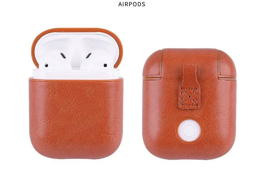 Genuine leather AirPods charging case cover in black, brown, light brown, and red colour options