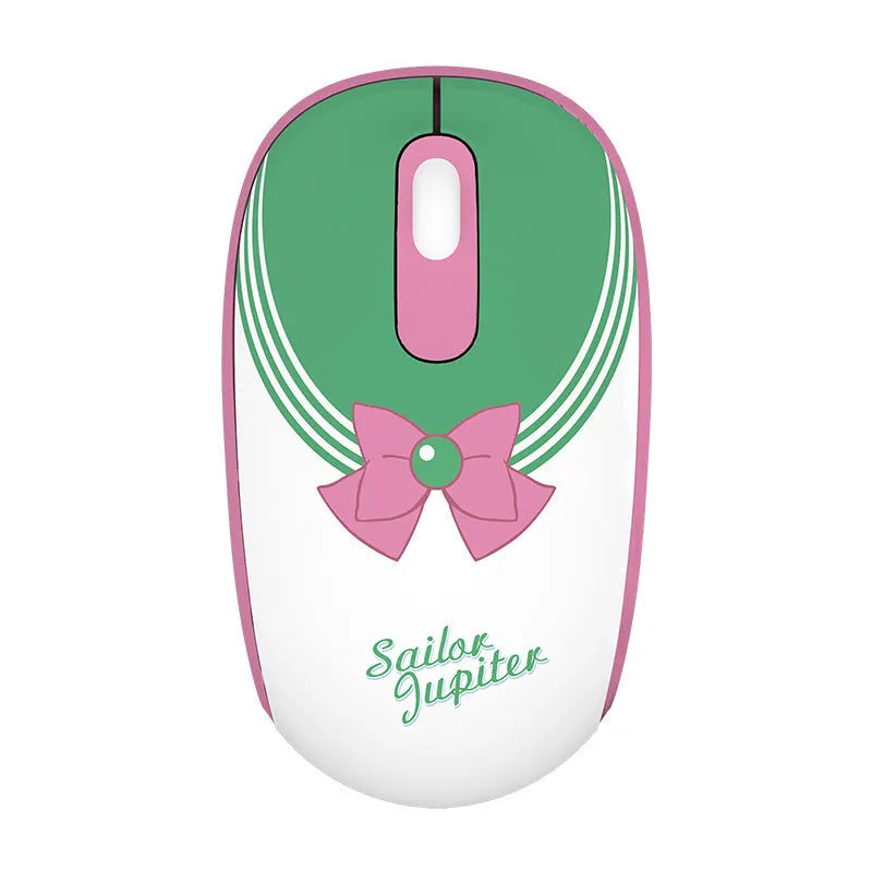 Pink Sailor Moon wireless computer mouse with USB receiver on desk