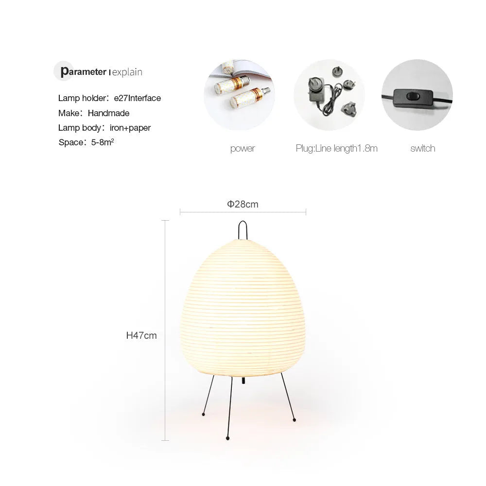 Japanese style rice paper table lamp with handmade shade and aluminium base