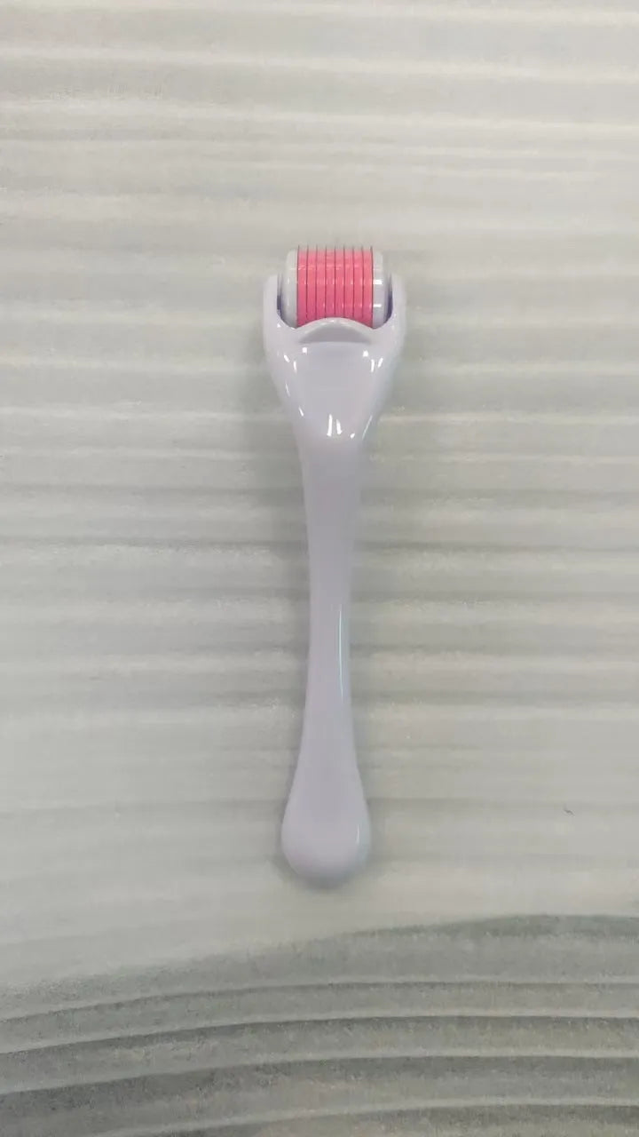 Sterile micro needle derma roller with PC handle in selected colour and 0.2mm, 0.25mm, or 0.3mm needle wheel.
