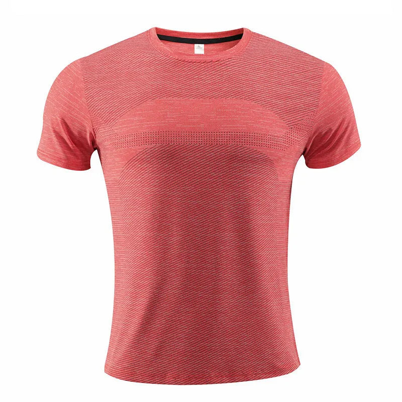 Man's short-sleeved sports t-shirt in polyester spandex fabric for running and basketball