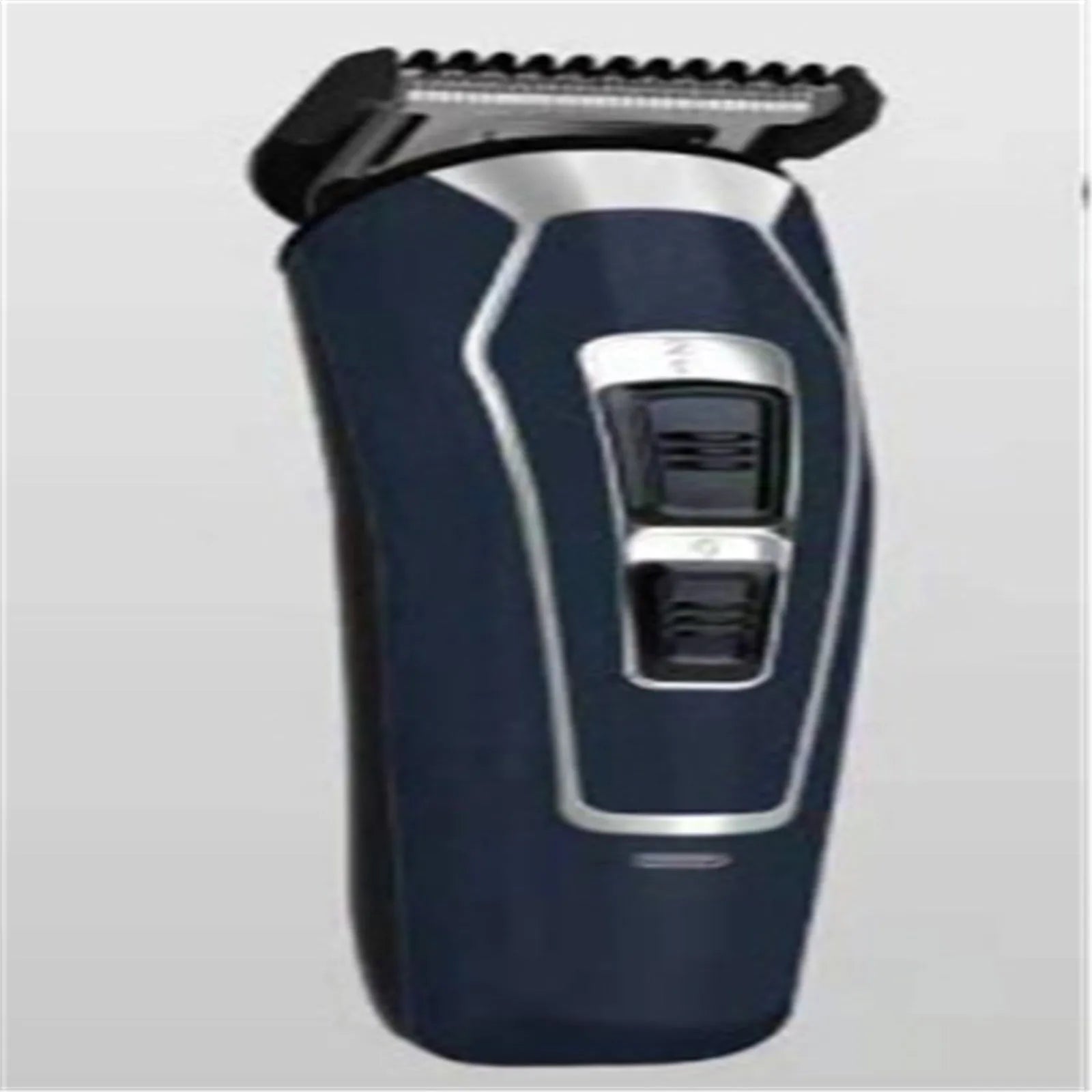 Dark blue and coffee brown rechargeable electric hair clipper on a white background