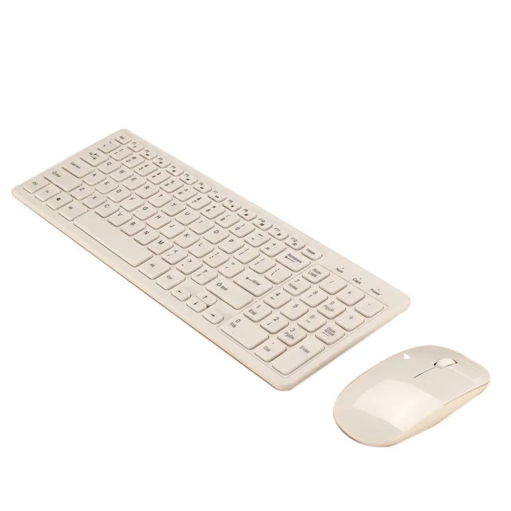Black wireless keyboard and mouse set with 96 keys and a small USB receiver on a desk.