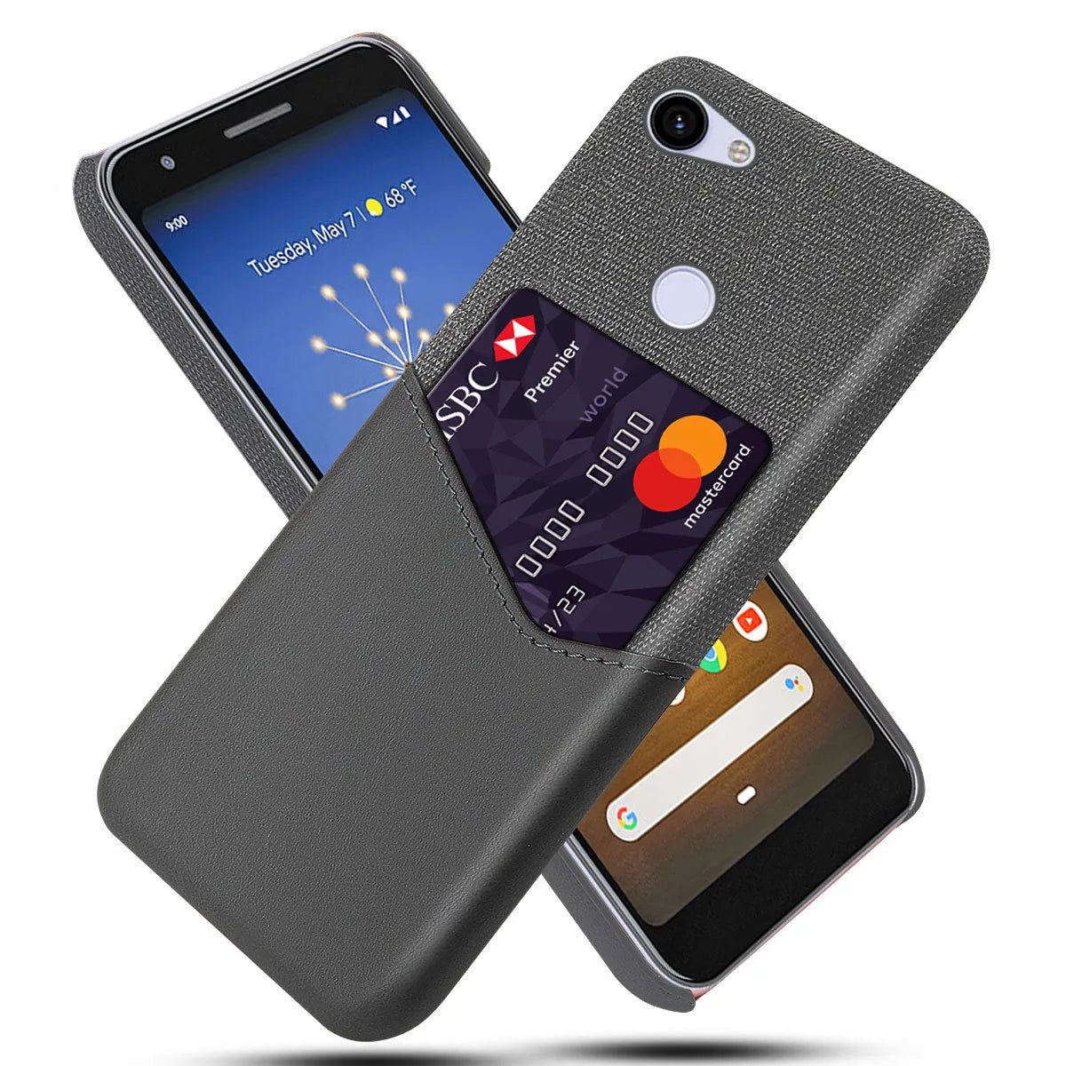 A black leather Google Pixel mobile phone case showing a plain back cover design.