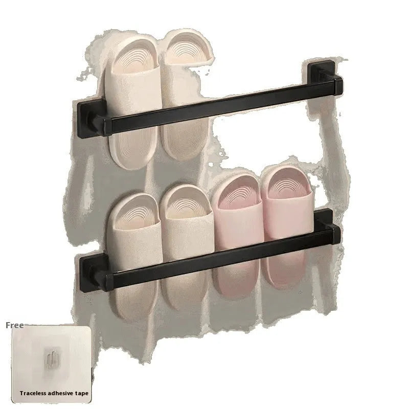 Nordic style carbon steel bathroom slipper rack with seat wall mounted in black colour