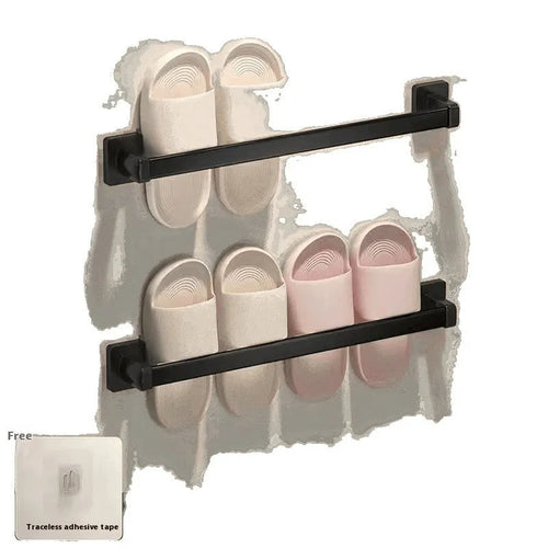 Nordic style carbon steel bathroom slipper rack with seat wall mounted in black colour
